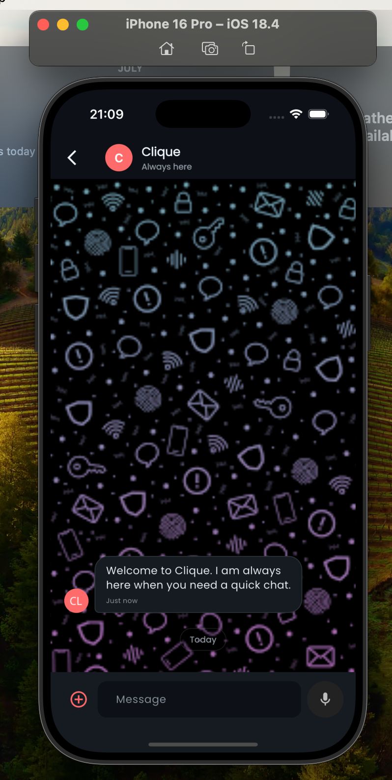 Chat screen in Clique