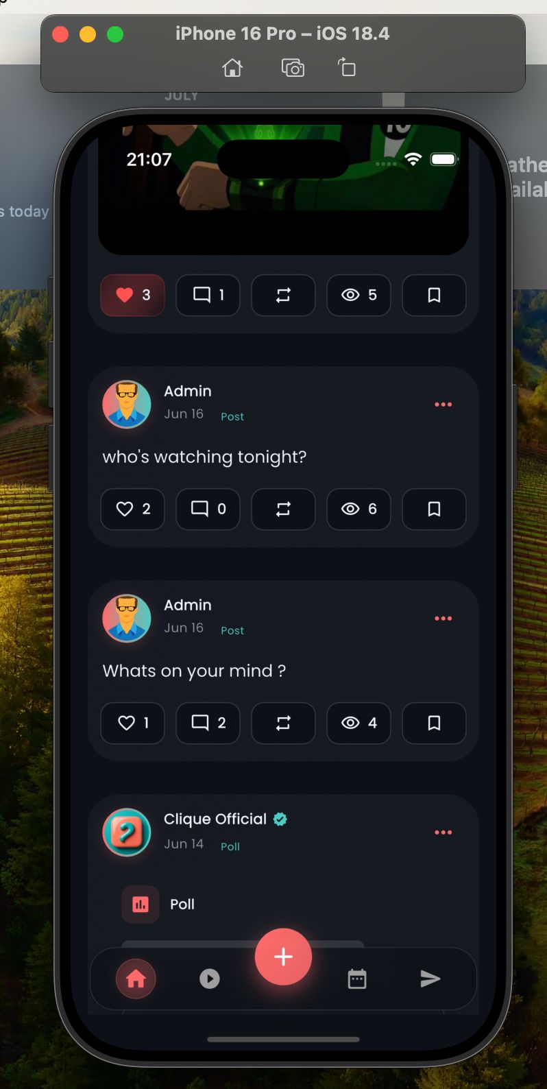 Feed discovery screen in Clique